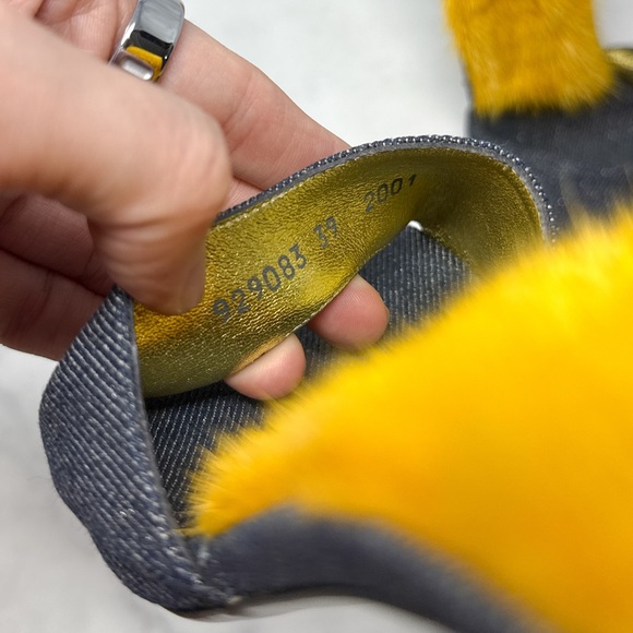 Giuseppe Zanotti Vicini Vintage Rare Mink Fur Glitter Denim Mule Slide Heels 39 - Picture 9 of 12